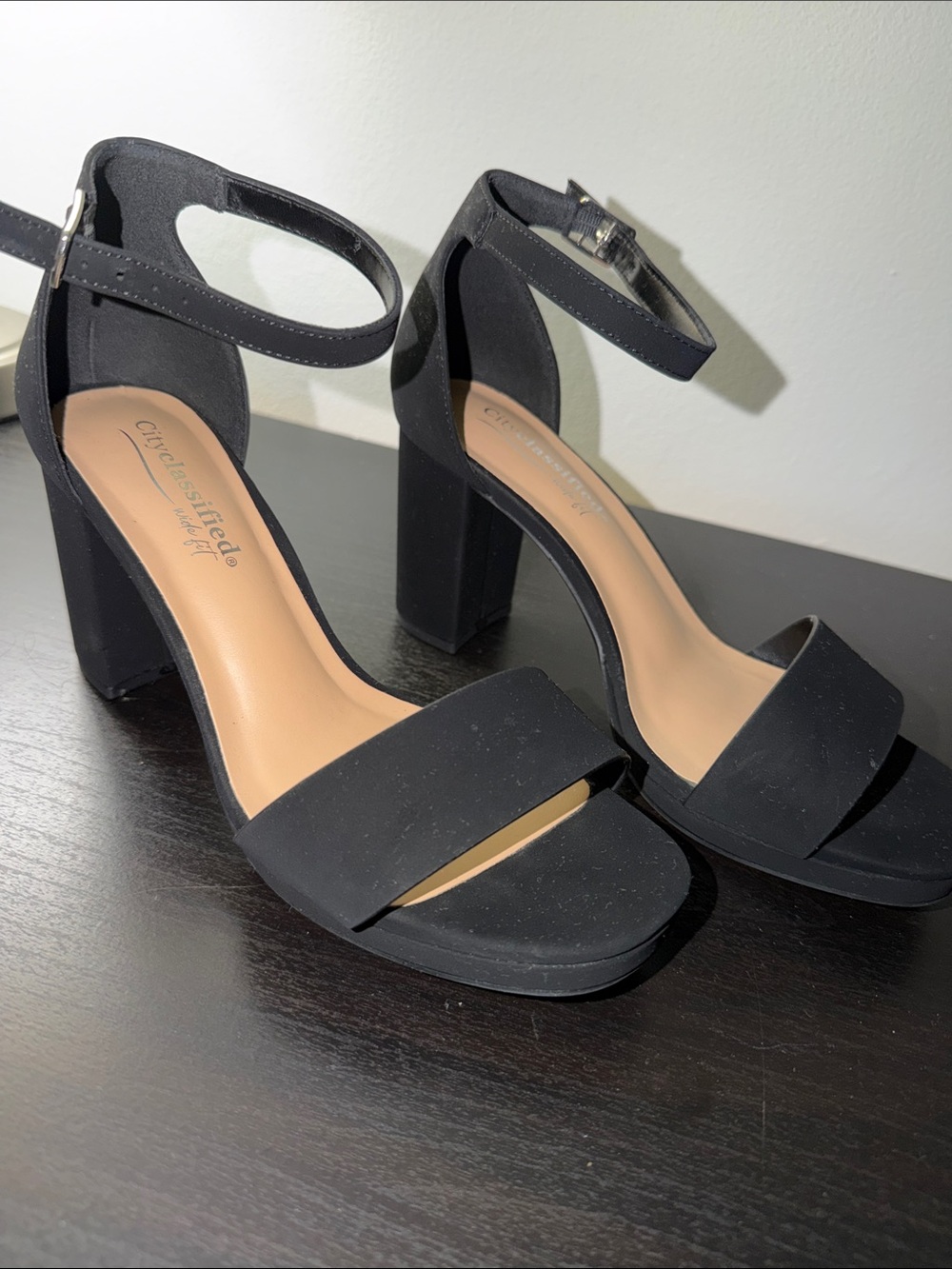 Cityclassified Black Block Heel Ankle Strap Sandals